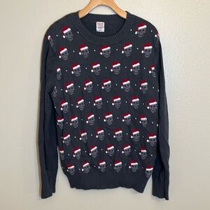 Mossimo Supply Co. Target Grey Cotton Holiday Skulls Santa Hat Ugly Sweater